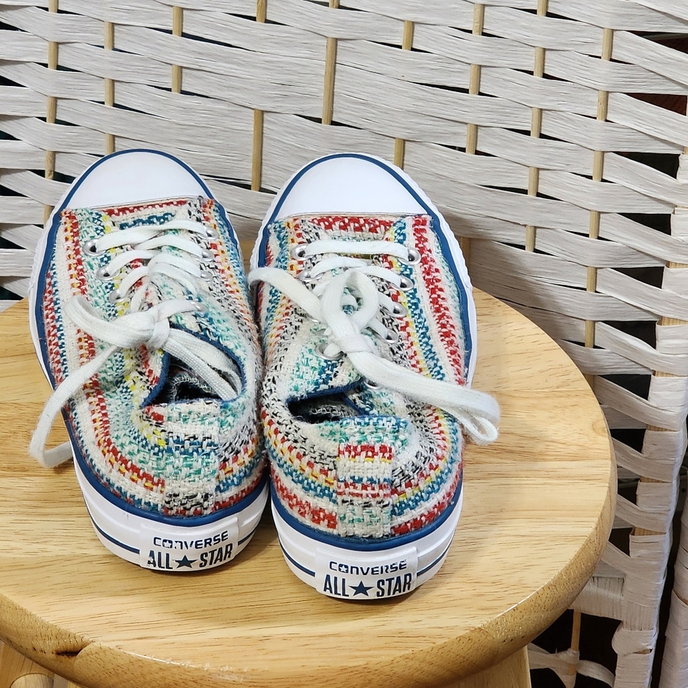 Converse Chuck Taylor Red, White, Blue, Yellow Knit Ox Low Sneakers - Picture 4 of 8